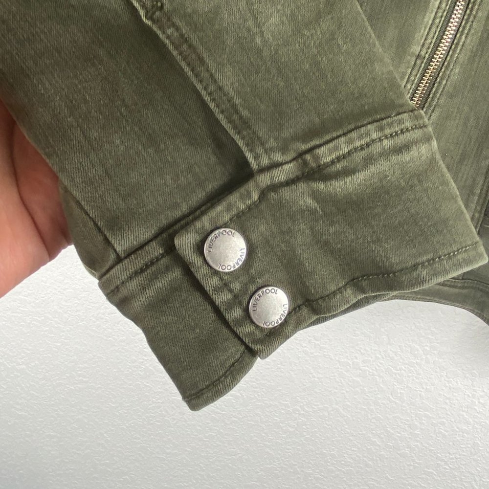 Liverpool Jeans Company Olive Green Moto-Style Jean Jacket - Picture 7 of 12